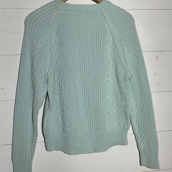 VINTAGE SPRING Cotton Cable knit Baby Blue Sweater: La Moda Size Small - Picture 5 of 5